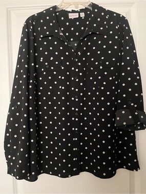 Kim Rogers Black and White Polka Dot Button-Down Shirt XL